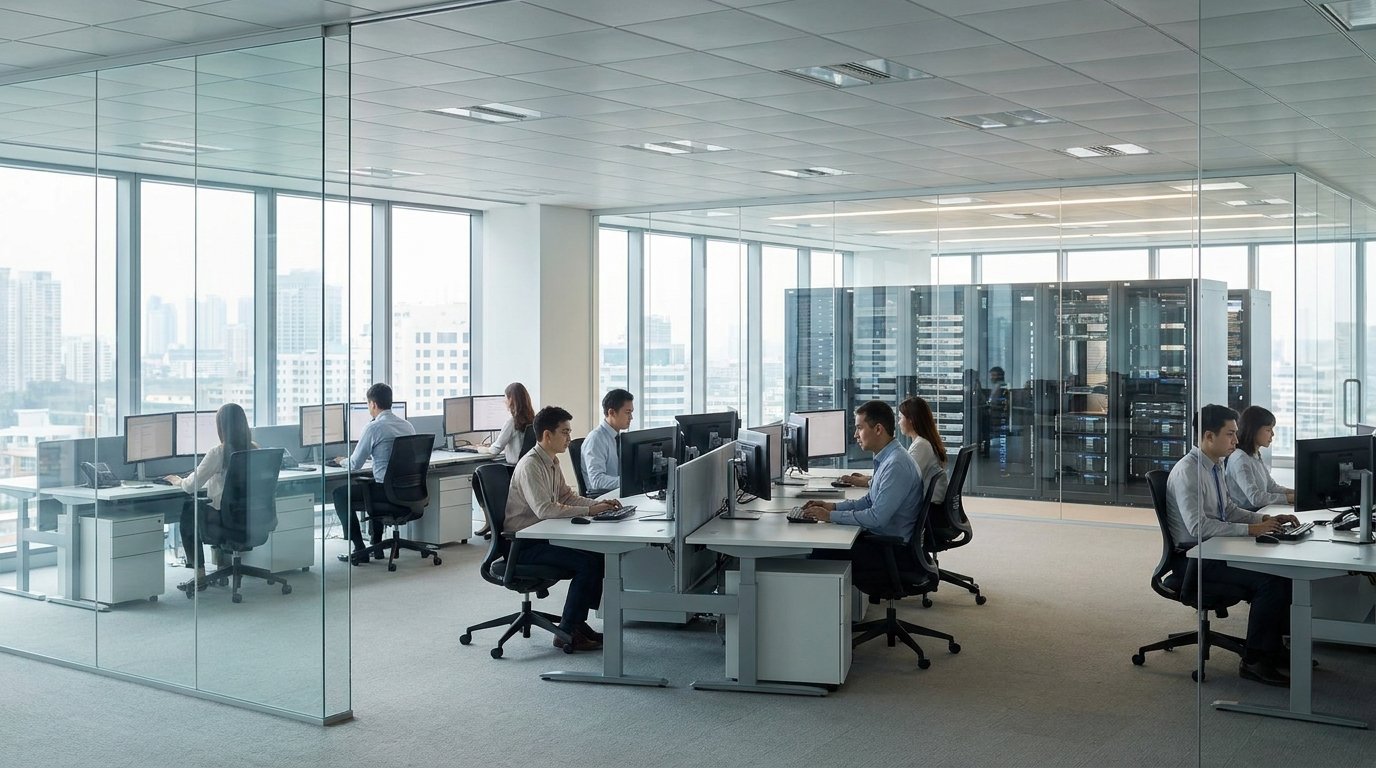 Modern corporate operations centre representing established delivery infrastructure and team capacity